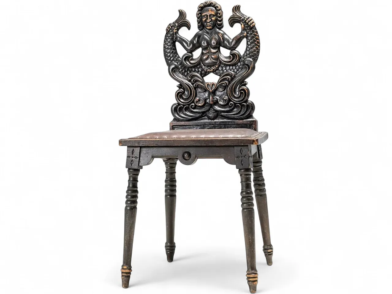 Hand-carved chair with siren motif, late 19th century 7