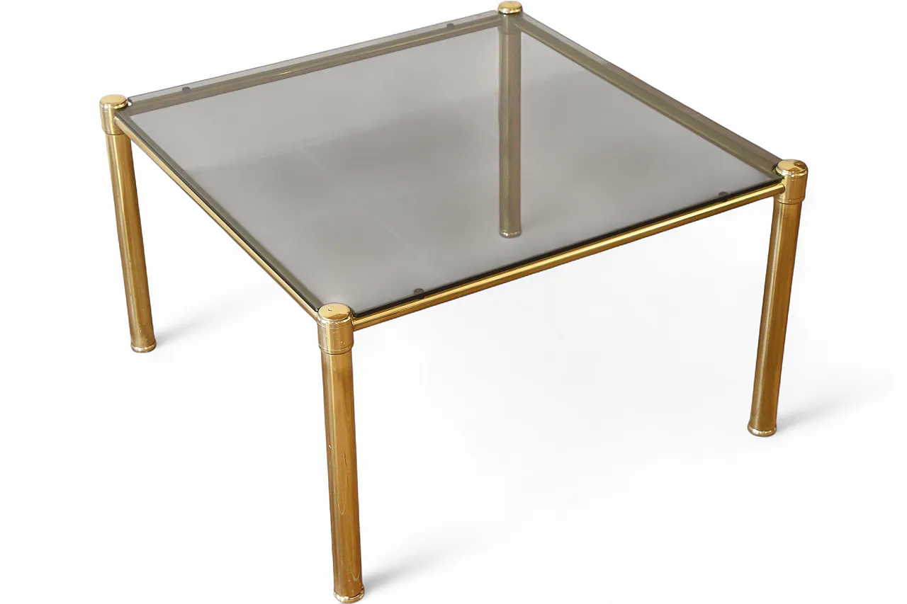 Coffee table in golden brass and glass, 70s 25
