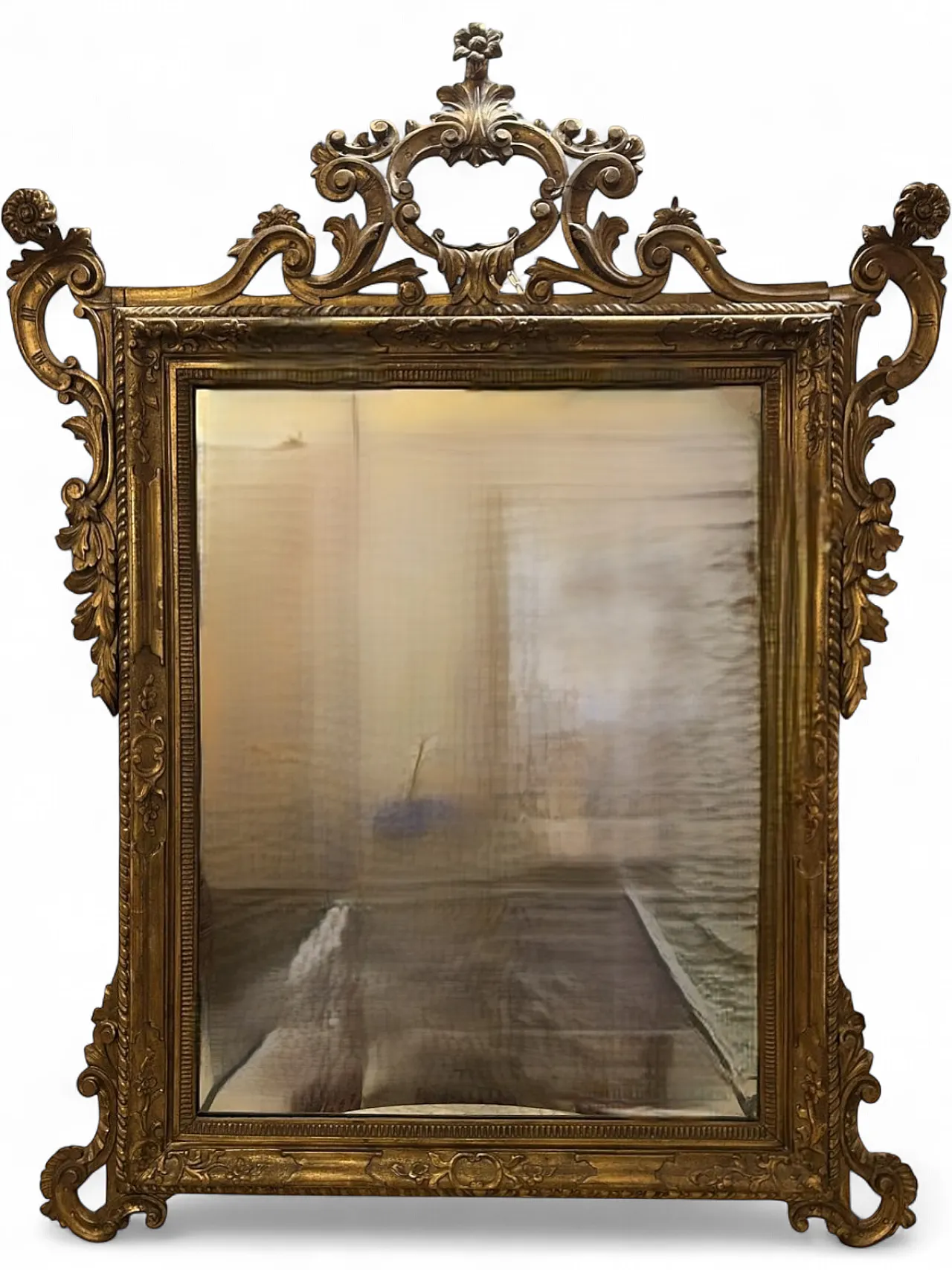 Specchiera Luigi Filippo in legno dorato e intagliato, '800 17