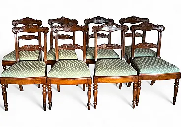 8 sedie Luigi Filippo con sedute in tessuto verde chiaro, '800