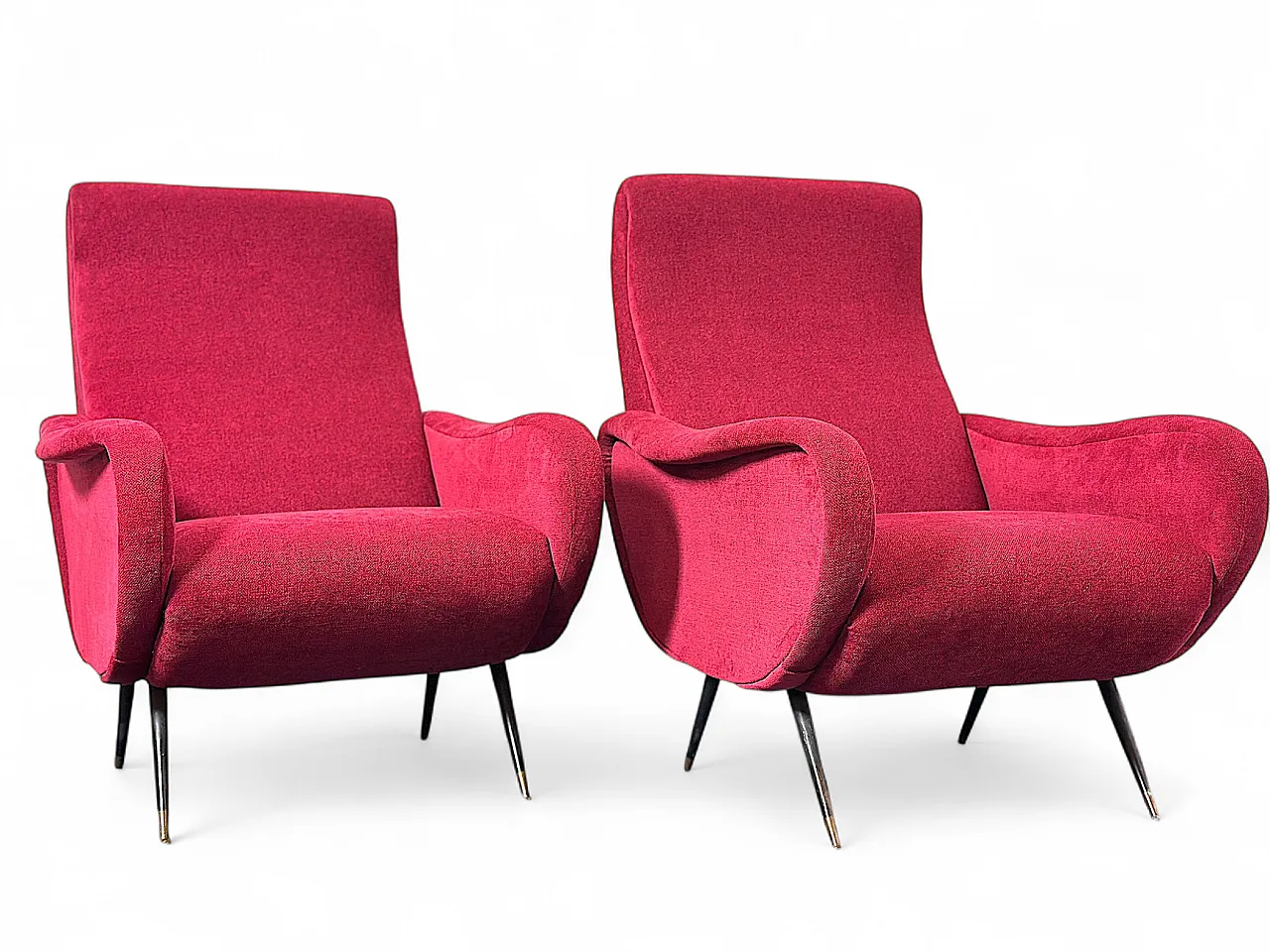 Pair of Lady armchairs attr. to Marco Zanus ruby fabric, 1950s 13