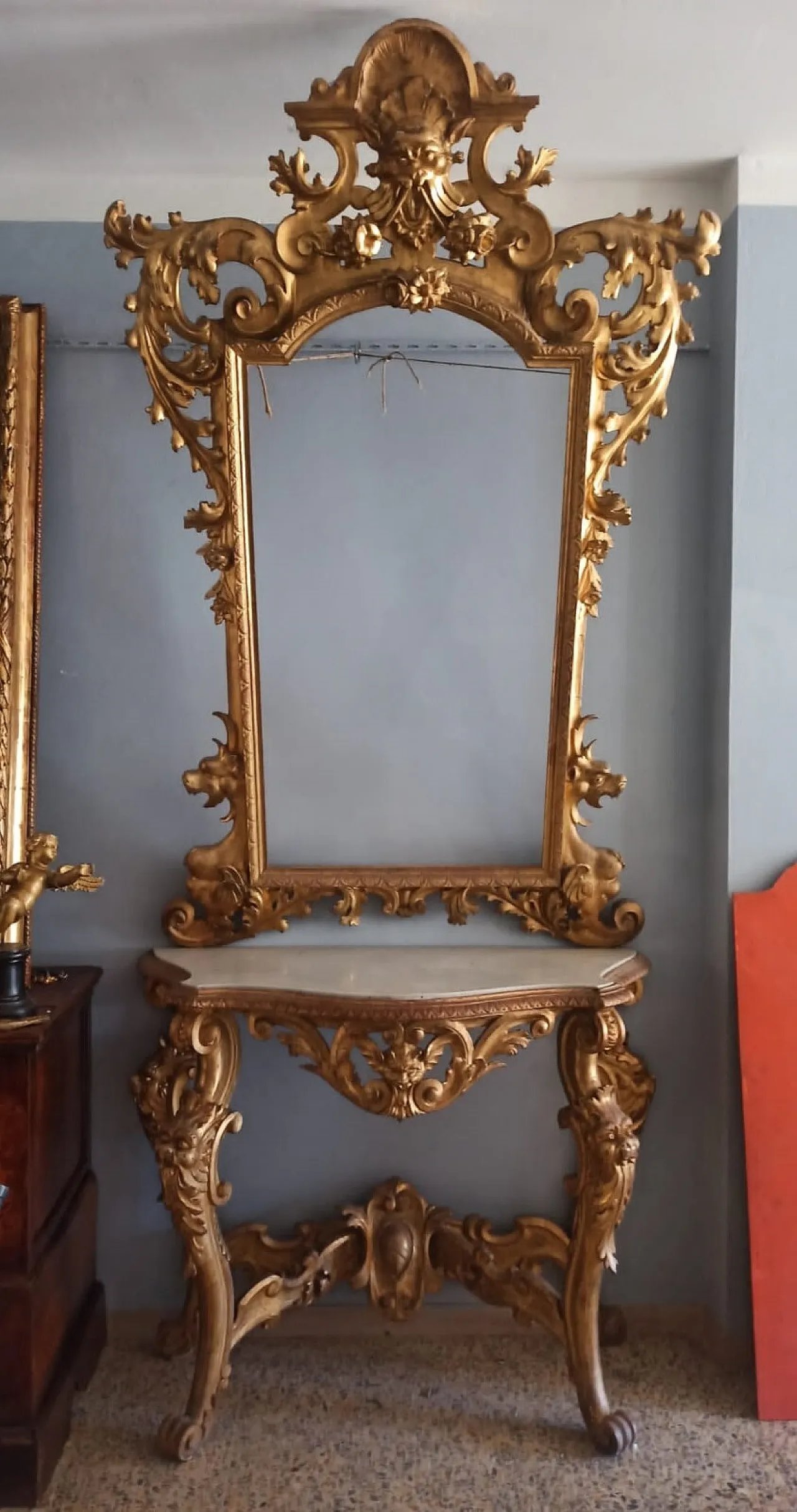 Console with mirror gilded wood, 19th century 1
