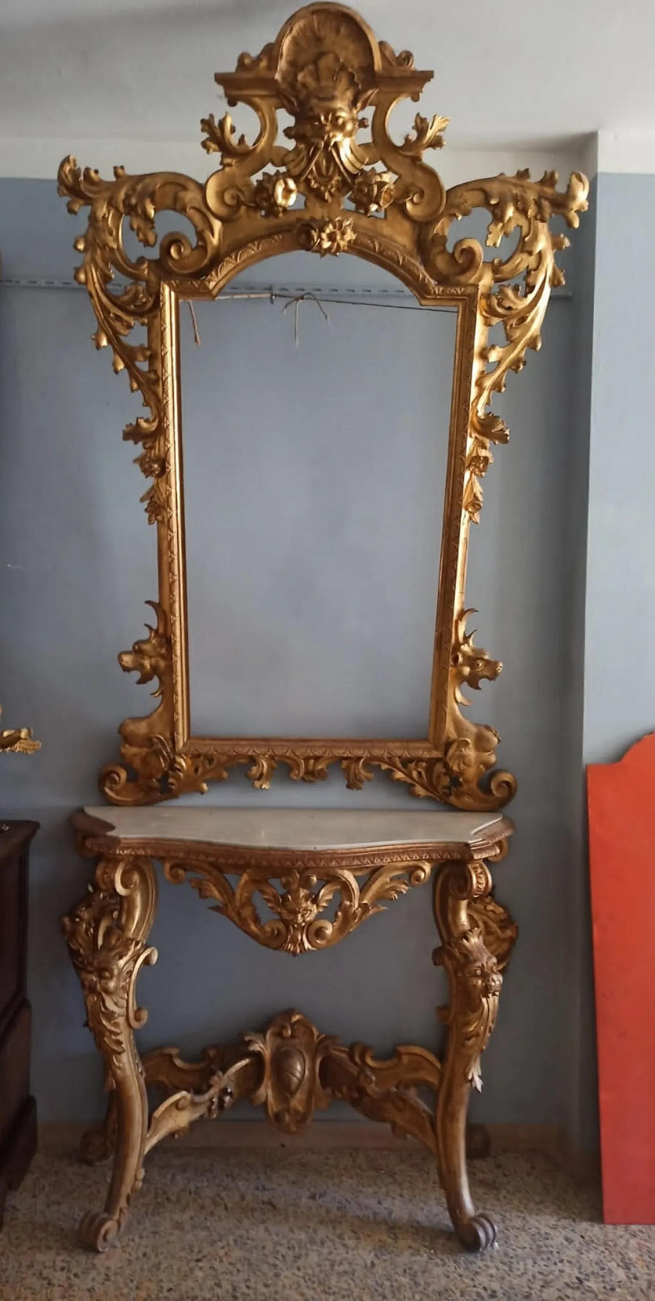 Console with mirror gilded wood, 19th century 10