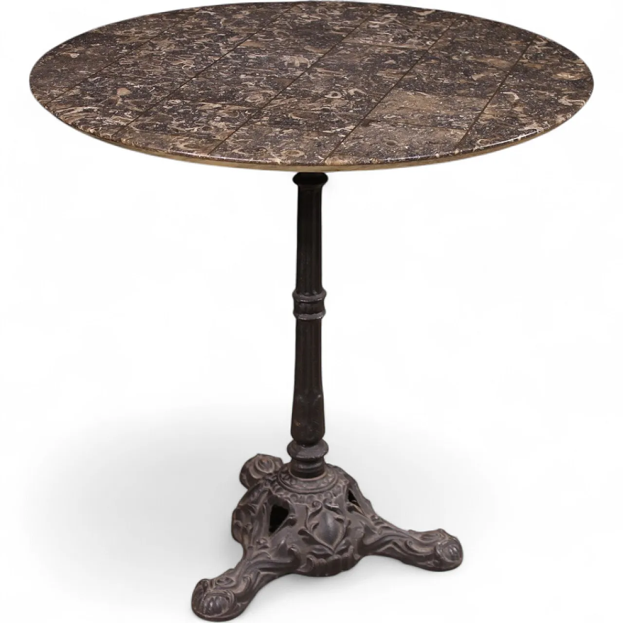 Tavolino francese da bistrot in ferro con piano in marmo del XX secolo 13