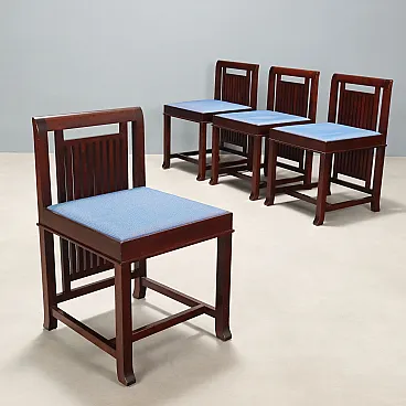4 Chairs in cherry wood, foam, and fabric, 20th century