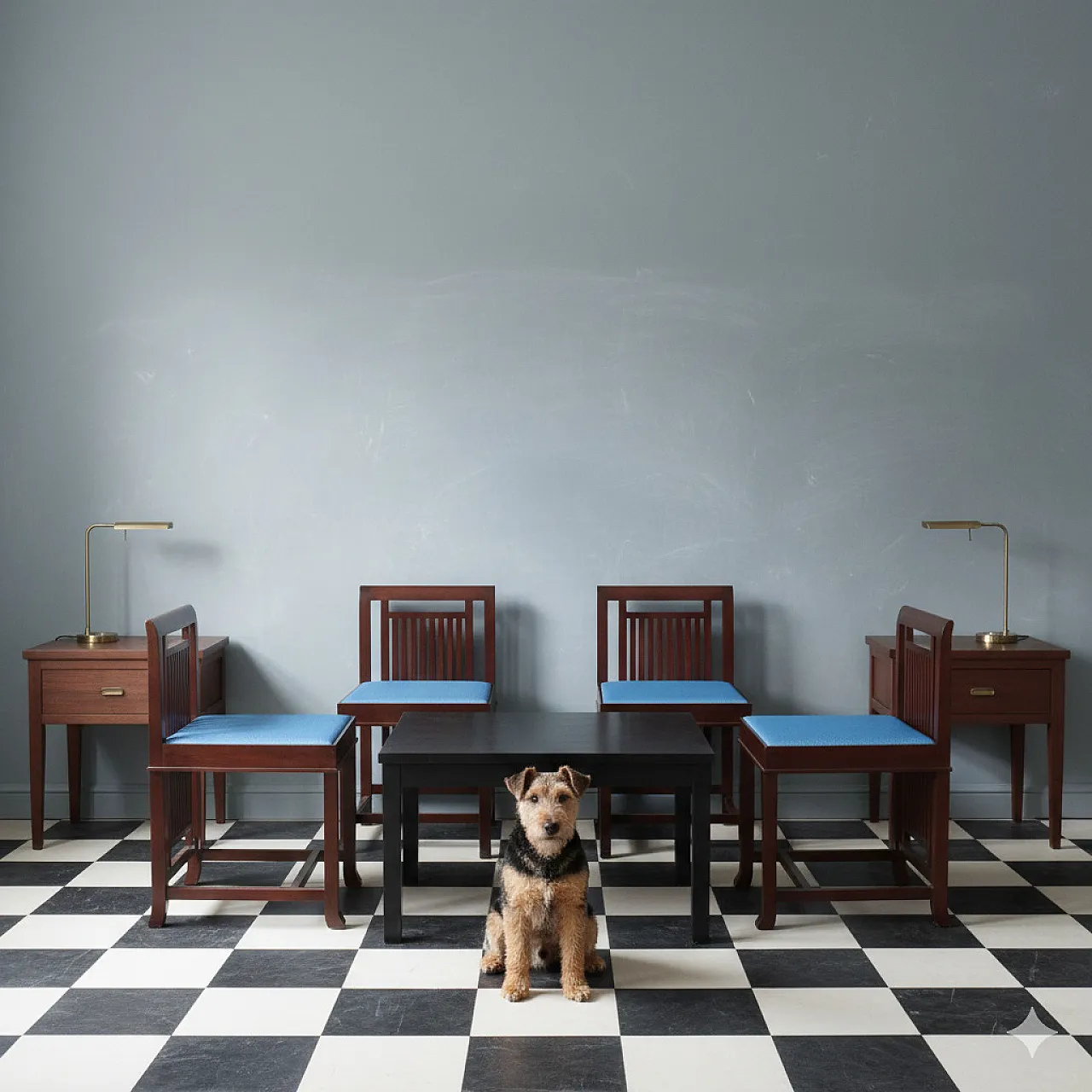 4 Chairs in cherry wood, foam, and fabric, 20th century 2