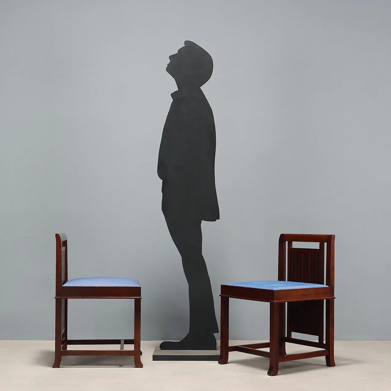 4 Chairs in cherry wood, foam, and fabric, 20th century 3