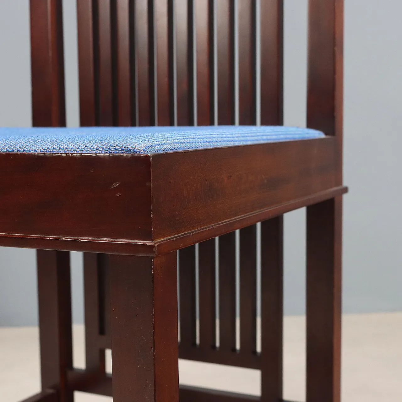 4 Chairs in cherry wood, foam, and fabric, 20th century 7