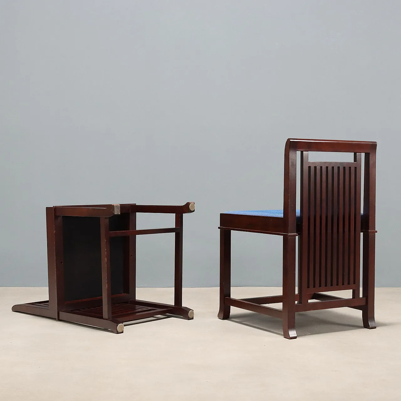 4 Chairs in cherry wood, foam, and fabric, 20th century 10