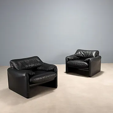Pair of foam and leather armchairs, 20th century
