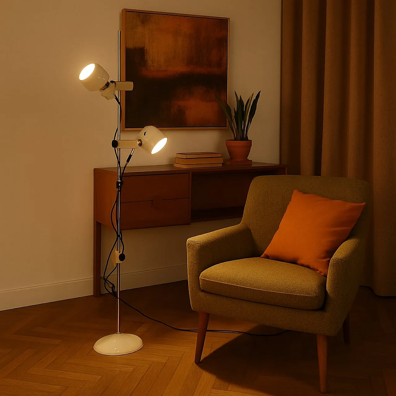 Lampada da terra in alluminio e metallo, anni '70 2