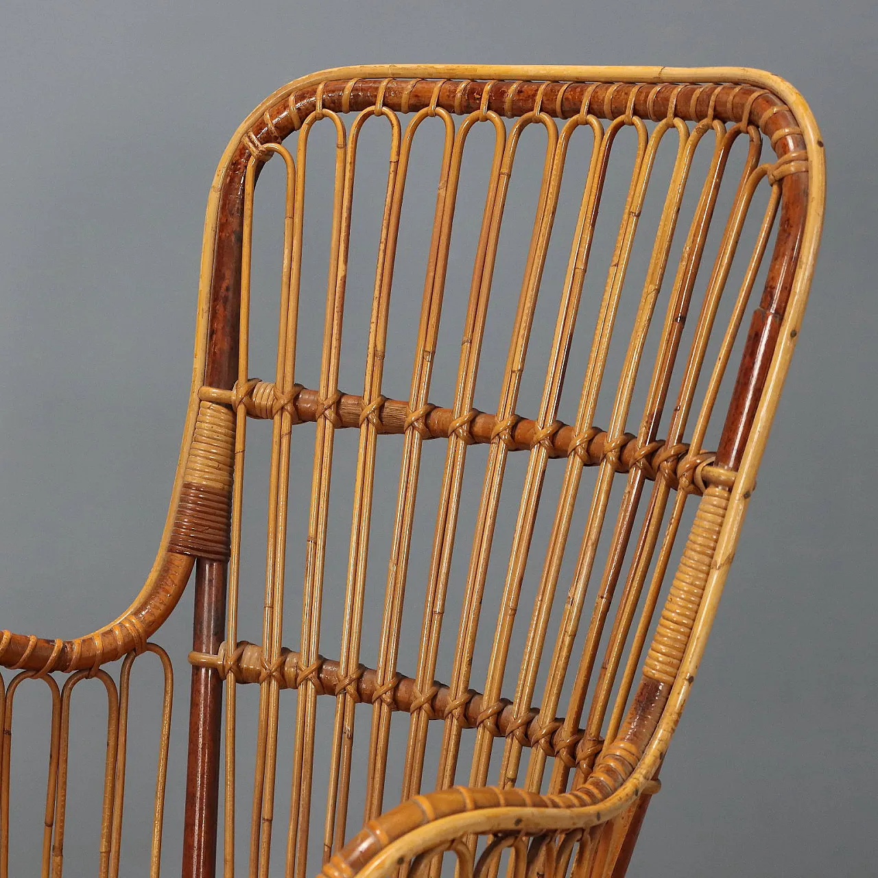 Pair of wicker chairs with armrests, 20th century 3