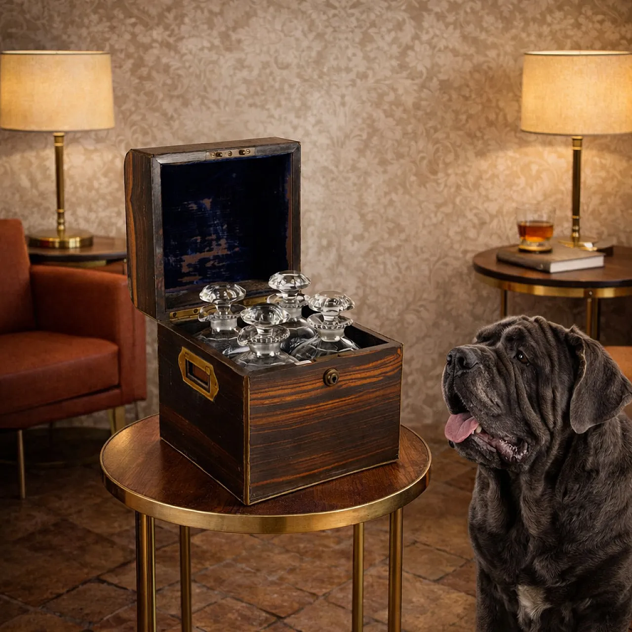 Indian walnut liquor box with brass handles and profiles, early 19th century 2