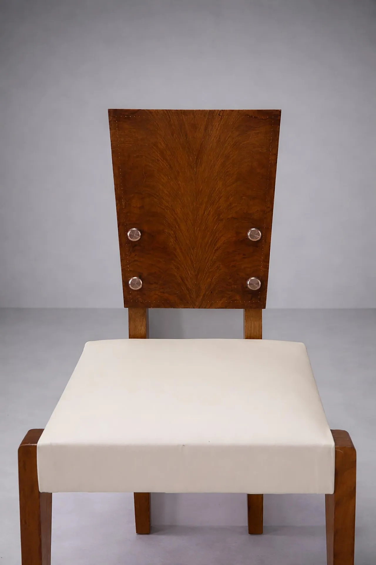 6 Sedie di Andre' Sornay con sedili in pelle bianca, metà '900 5