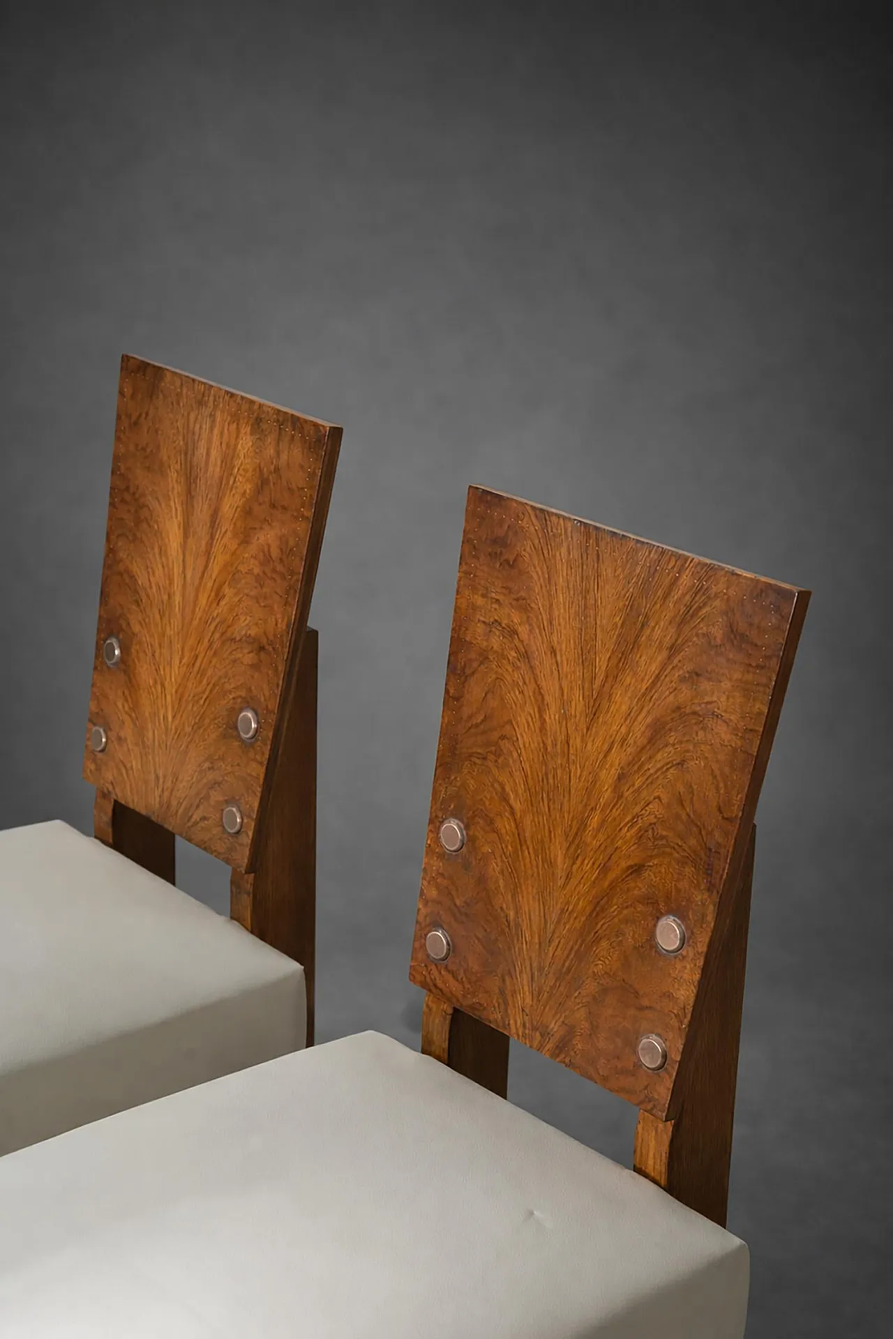 6 Sedie di Andre' Sornay con sedili in pelle bianca, metà '900 6