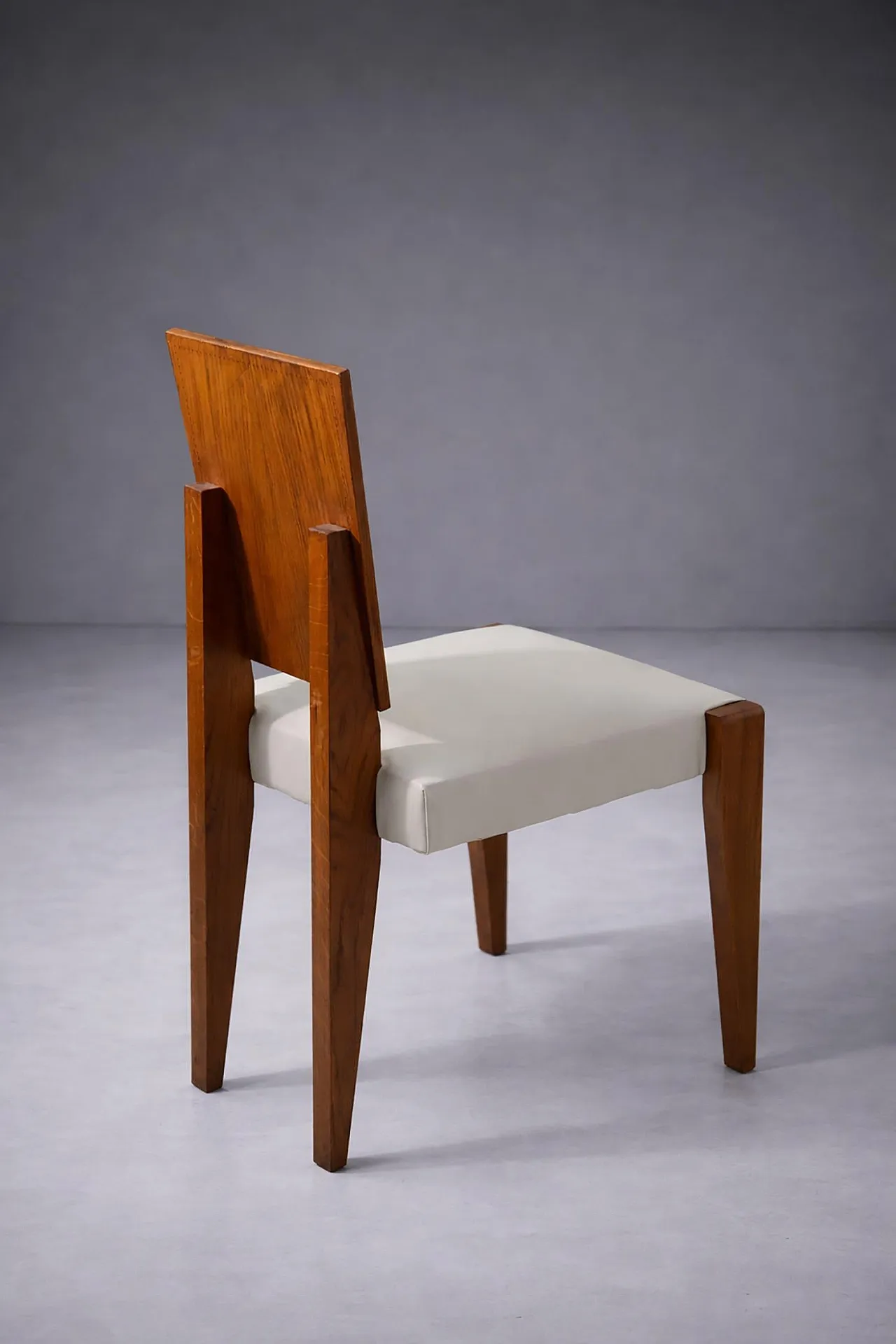 6 Sedie di Andre' Sornay con sedili in pelle bianca, metà '900 11