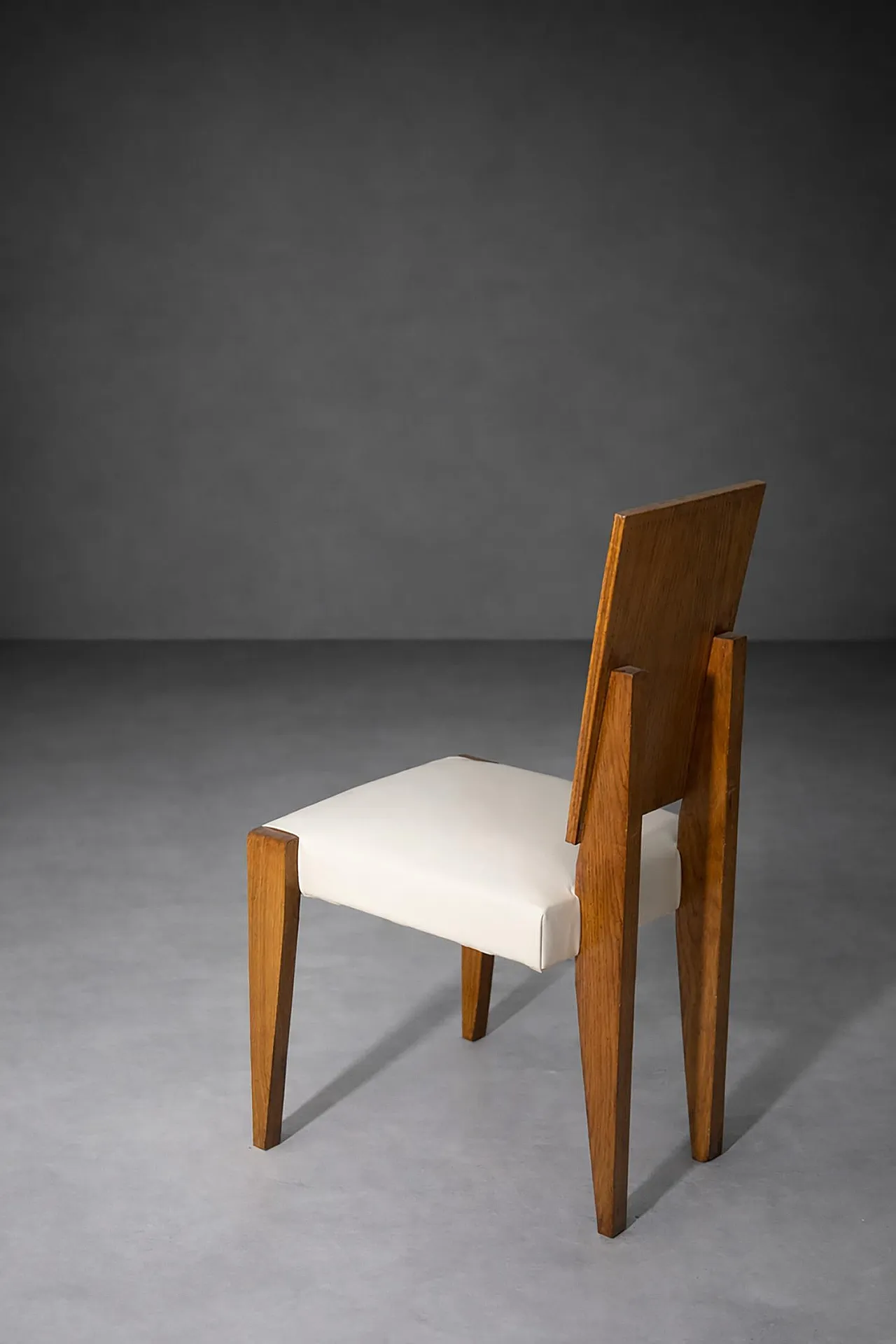 6 Sedie di Andre' Sornay con sedili in pelle bianca, metà '900 17