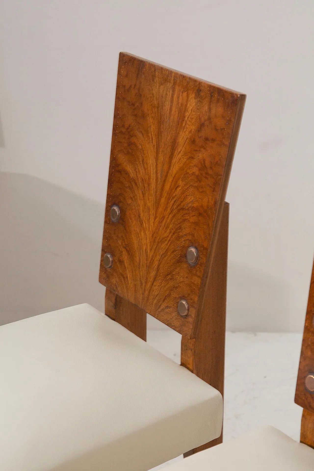 6 Sedie di Andre' Sornay con sedili in pelle bianca, metà '900 18