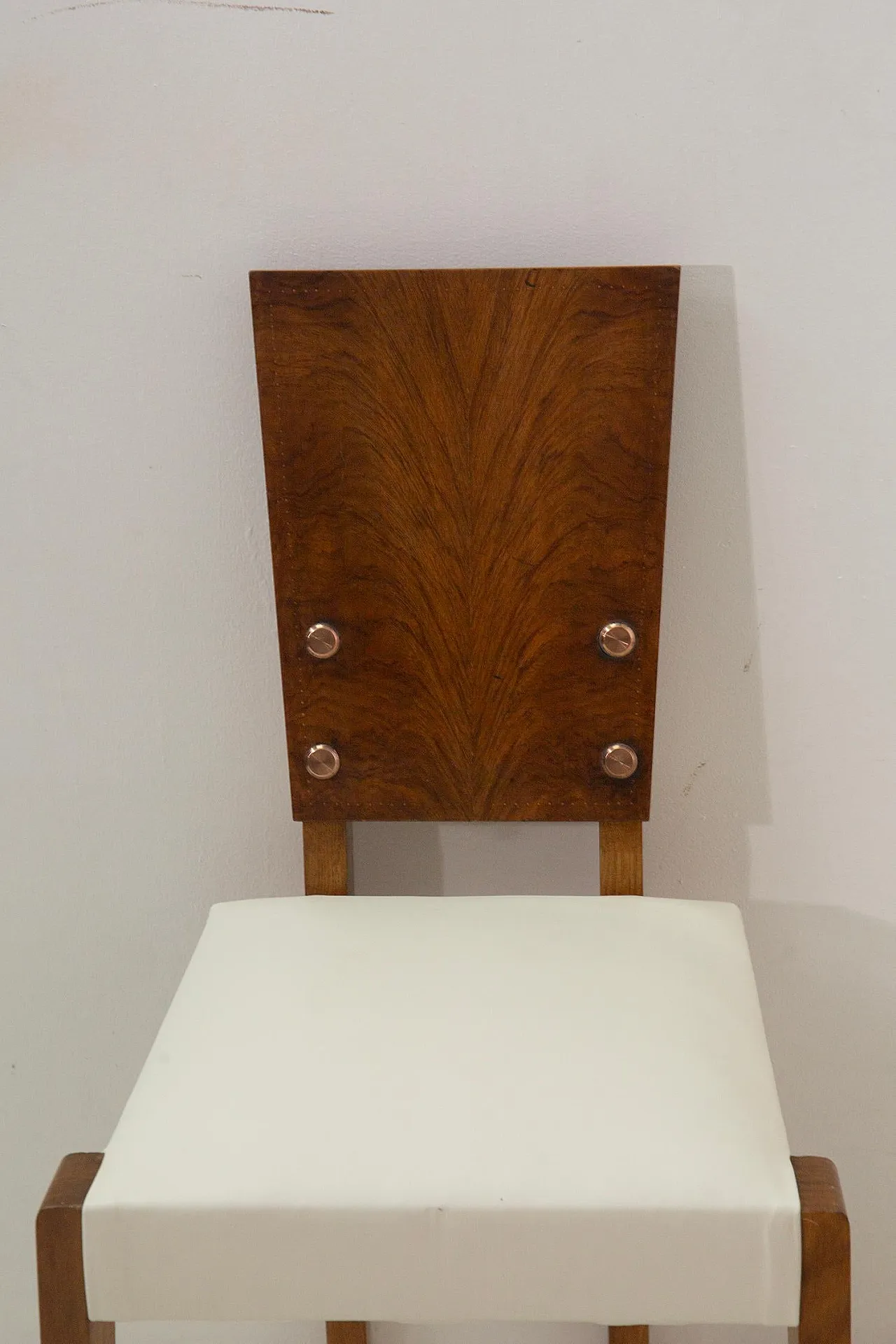 6 Sedie di Andre' Sornay con sedili in pelle bianca, metà '900 19