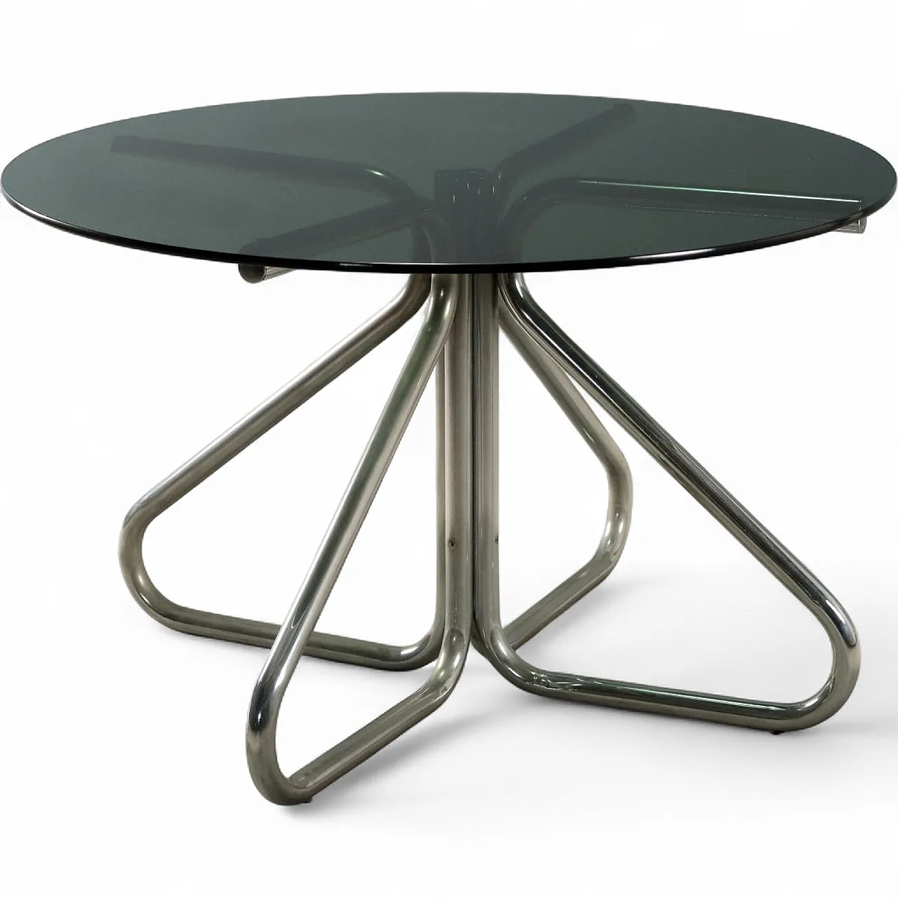 Tavolo con piano in vetro fumé e gambe in tubolare cromato, '900 7