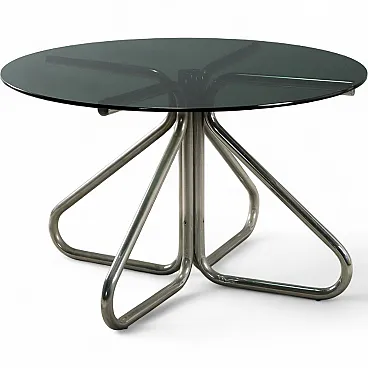 Tavolo con piano in vetro fumé e gambe in tubolare cromato, '900