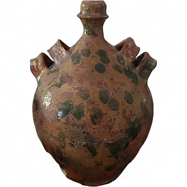 Glazed terracotta pilgrim flask, 19th century
