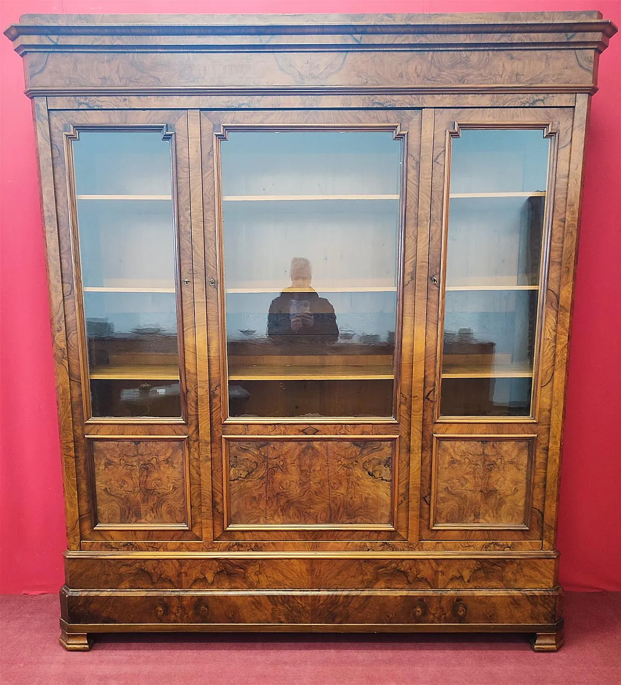 Libreria vetrina in radica di noce e vetro, '800 10