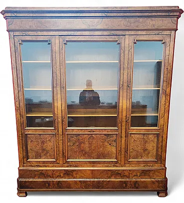 Walnut burl and glass display case, 19th century