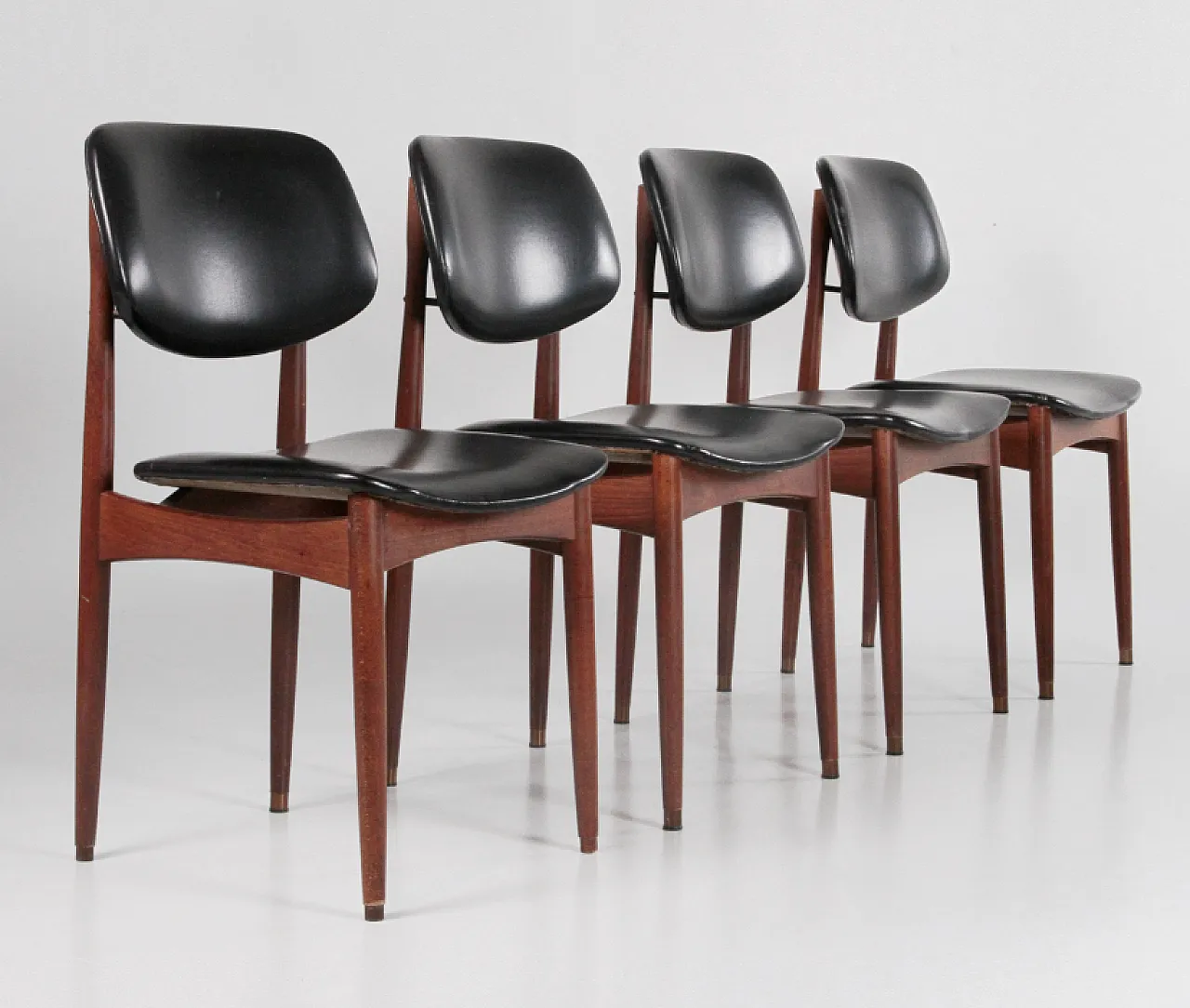 4 Wood and leather chairs, 1960s 1
