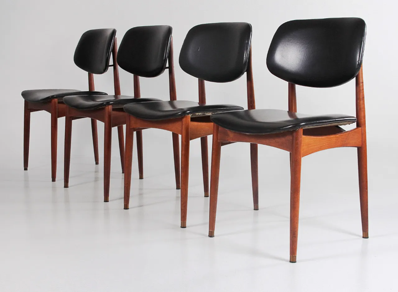 4 Wood and leather chairs, 1960s 4
