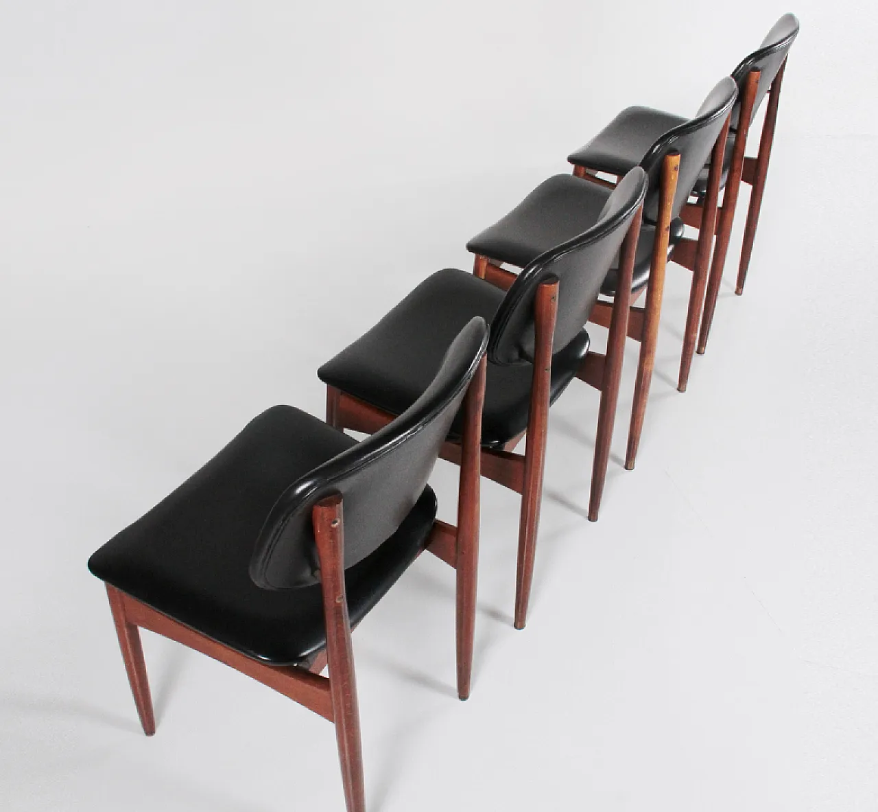 4 Wood and leather chairs, 1960s 6