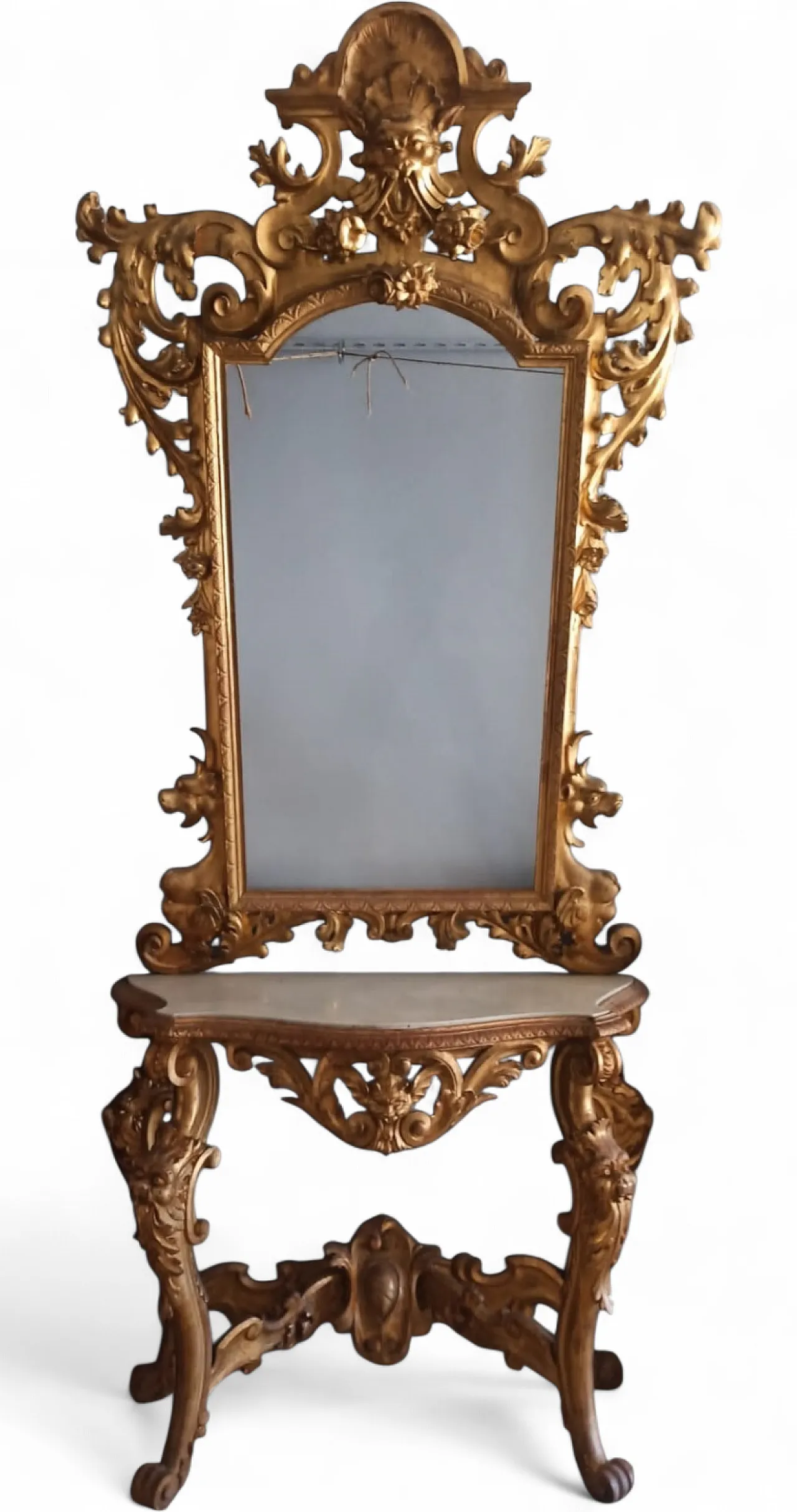 Console with mirror gilded wood, 19th century 11