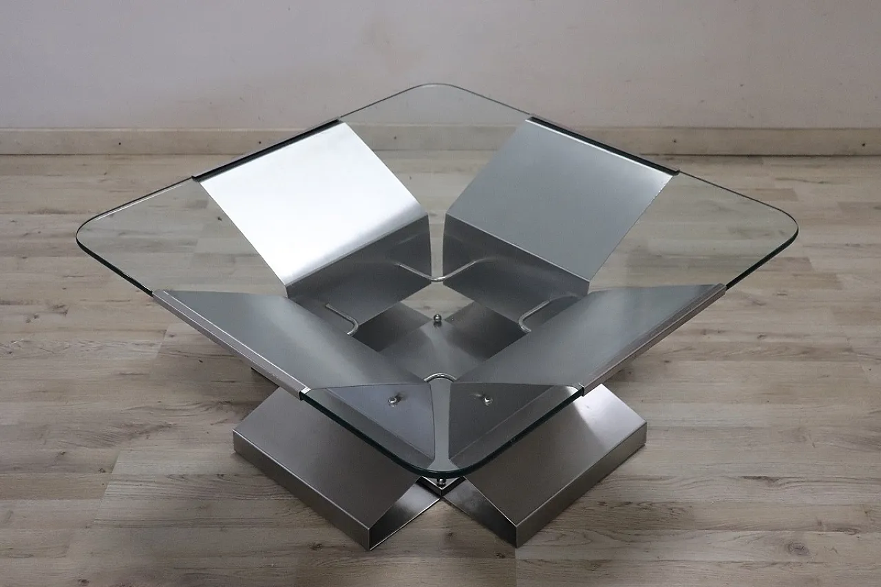 Coffee table in steel and glass, 1970s 2