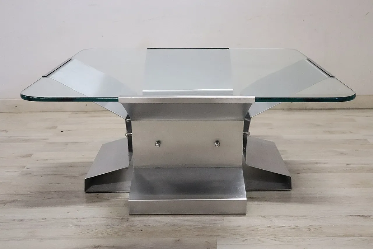 Coffee table in steel and glass, 1970s 4