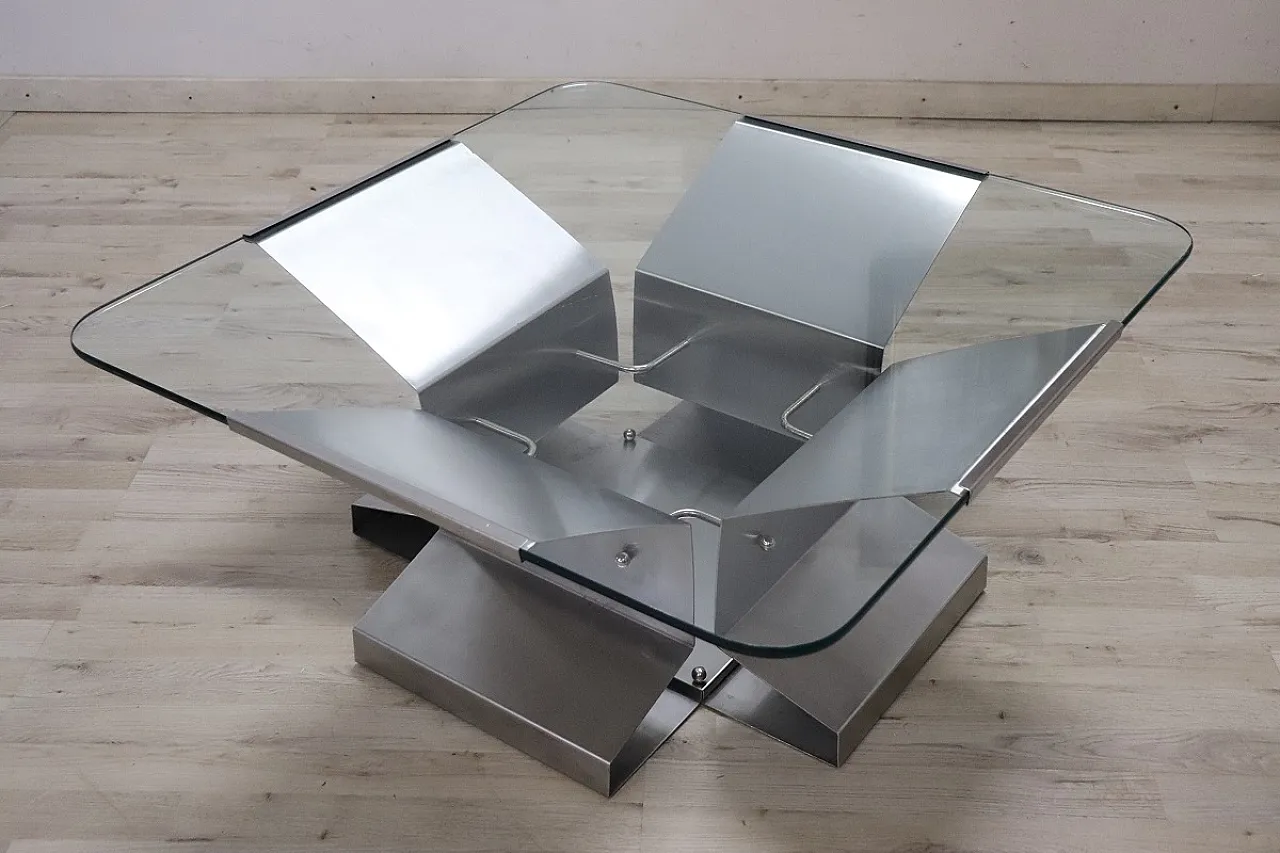 Coffee table in steel and glass, 1970s 9