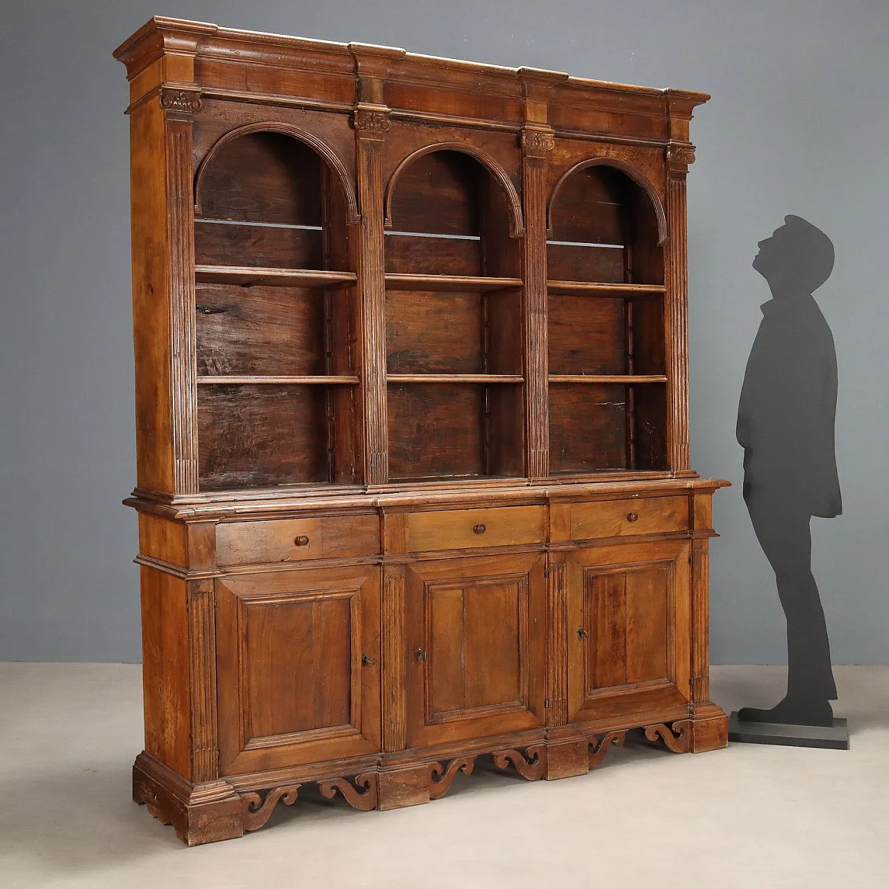 Libreria in noce realizzata con legni antichi, fine '800 2