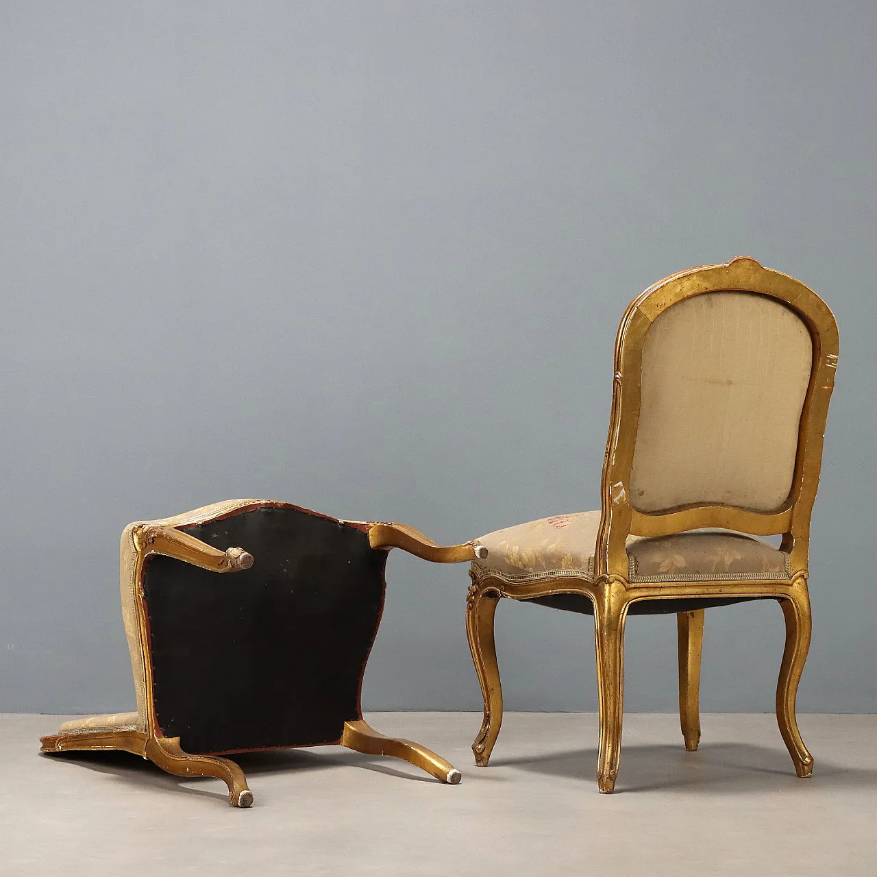 4 Sedie in legno dorato in stile tardo barocco, fine '800 8