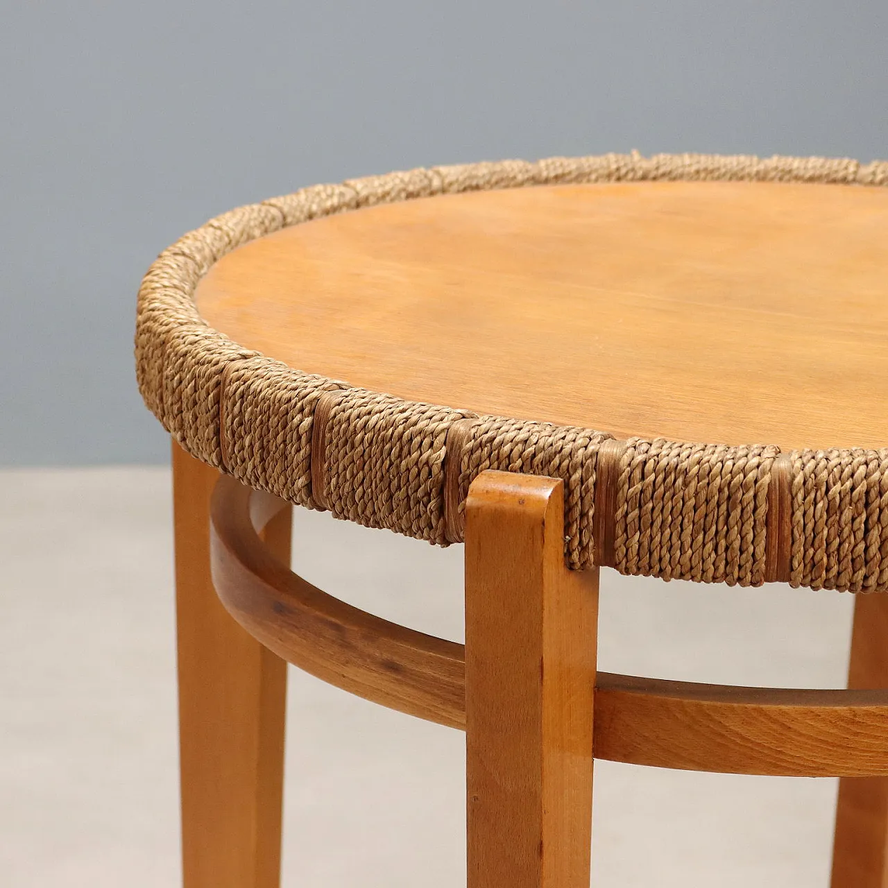 Coffee table in woven rope, poplar and beech, 20th century 3