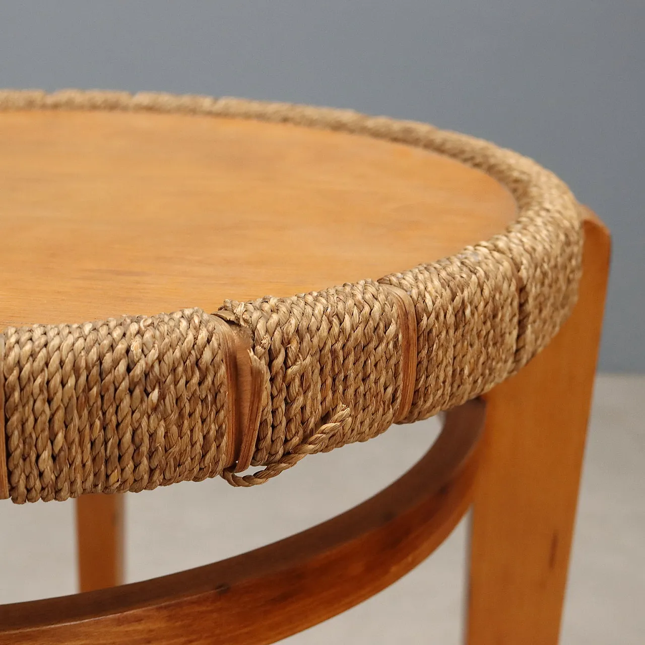 Coffee table in woven rope, poplar and beech, 20th century 4