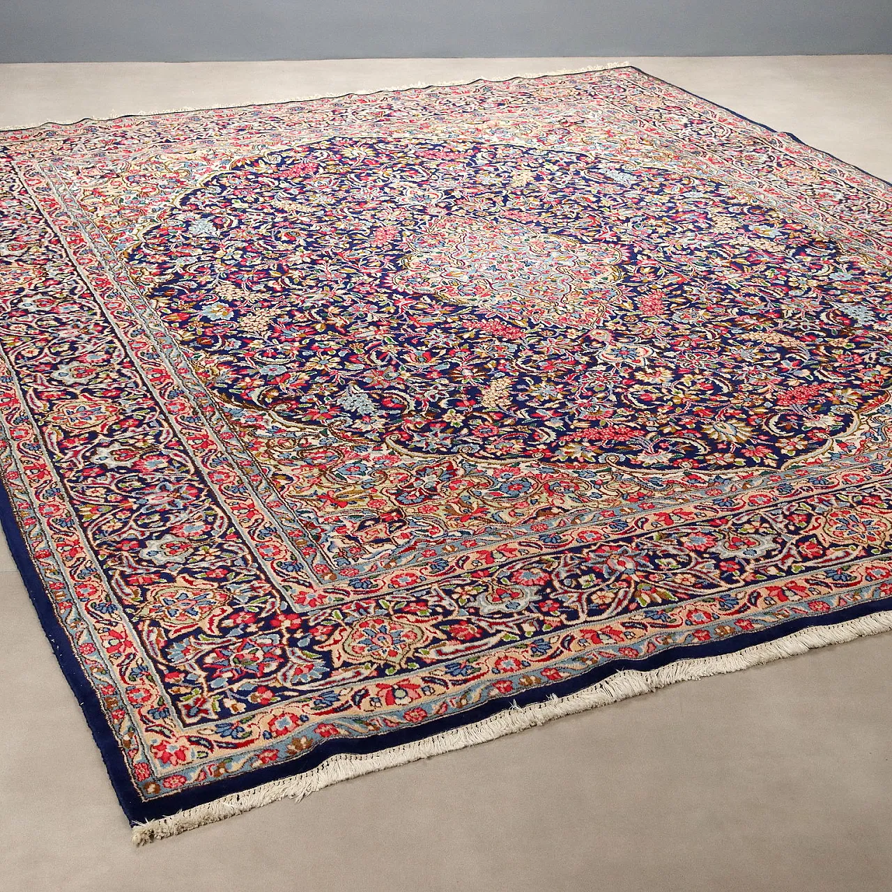 Tappeto Kerman in cotone e lana, nodo grosso, fatto a mano, '900 1