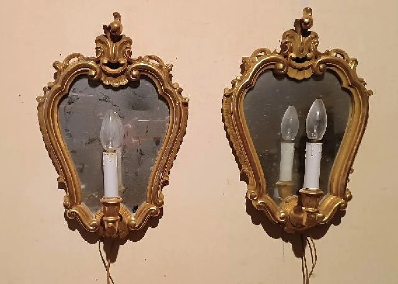Pair of wooden and pure gold sconces, 1950s 2