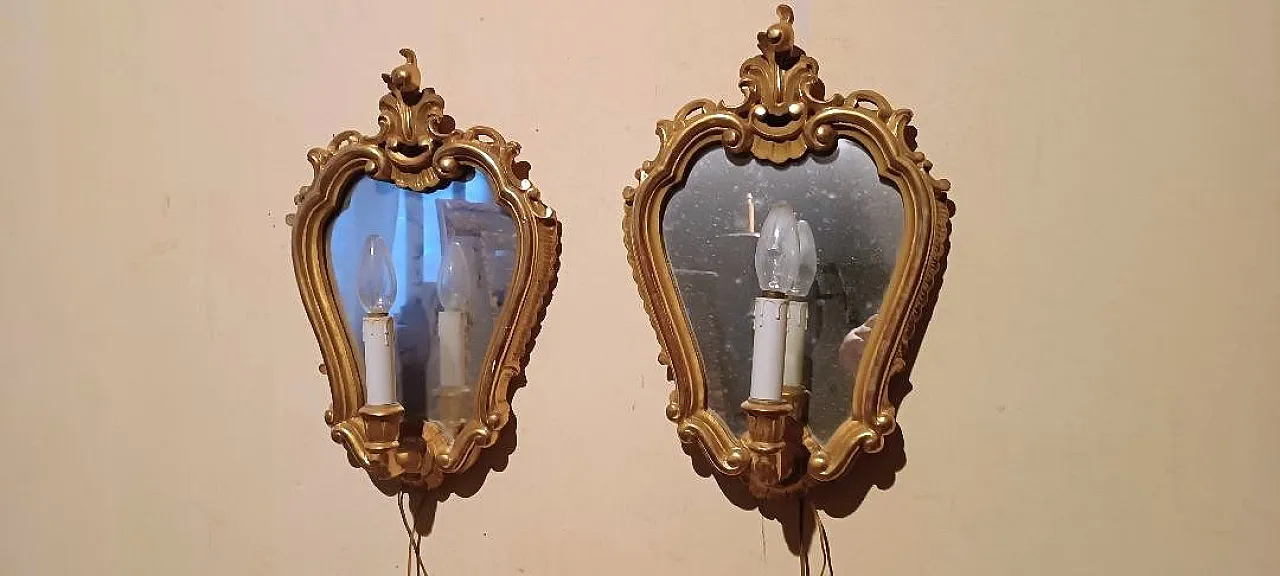 Pair of wooden and pure gold sconces, 1950s 4