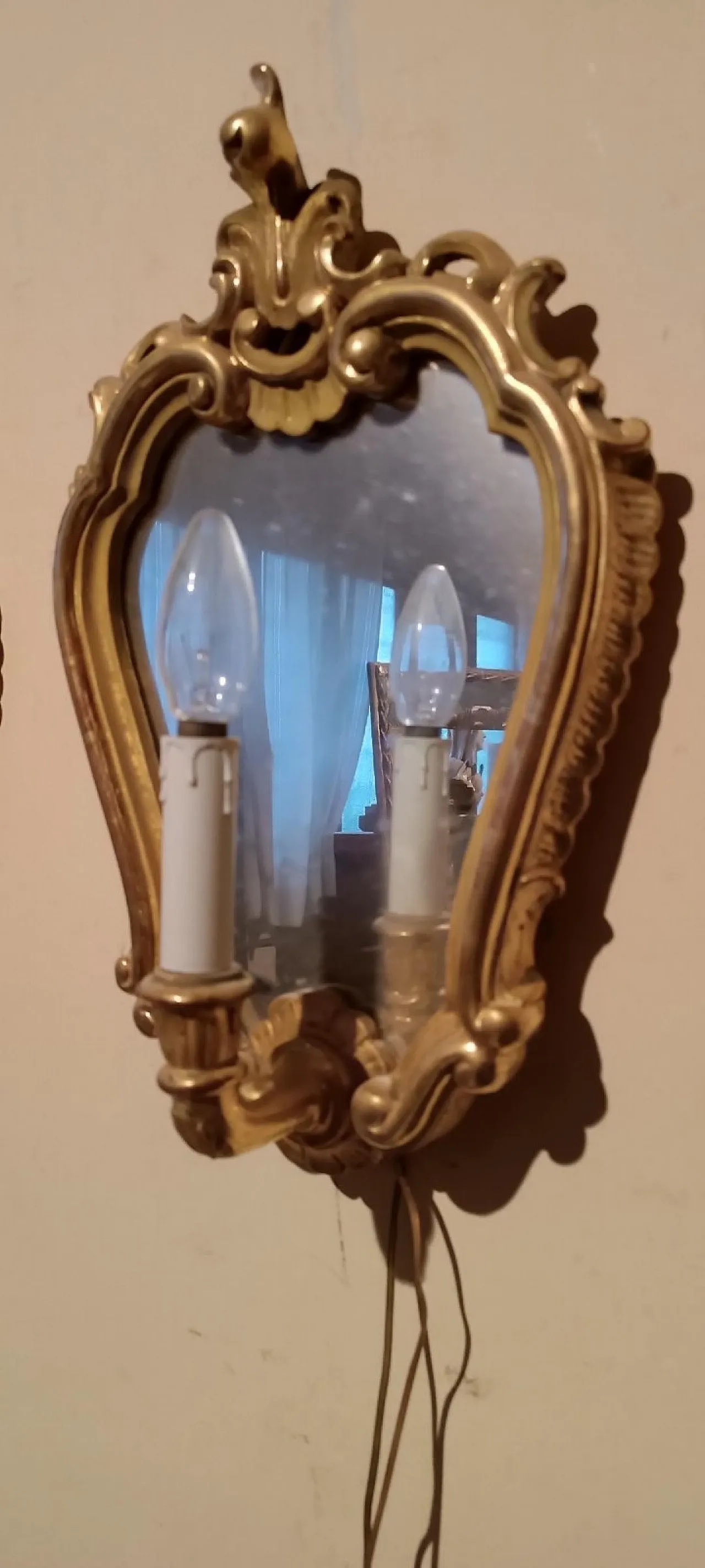 Pair of wooden and pure gold sconces, 1950s 6