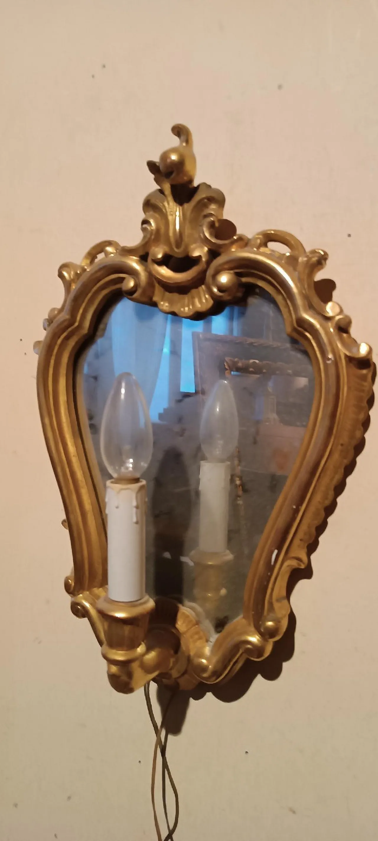 Pair of wooden and pure gold sconces, 1950s 9