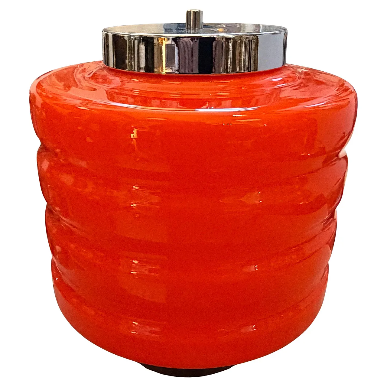 Space Age chromed metal and orange glass table lamp, 1990s 1