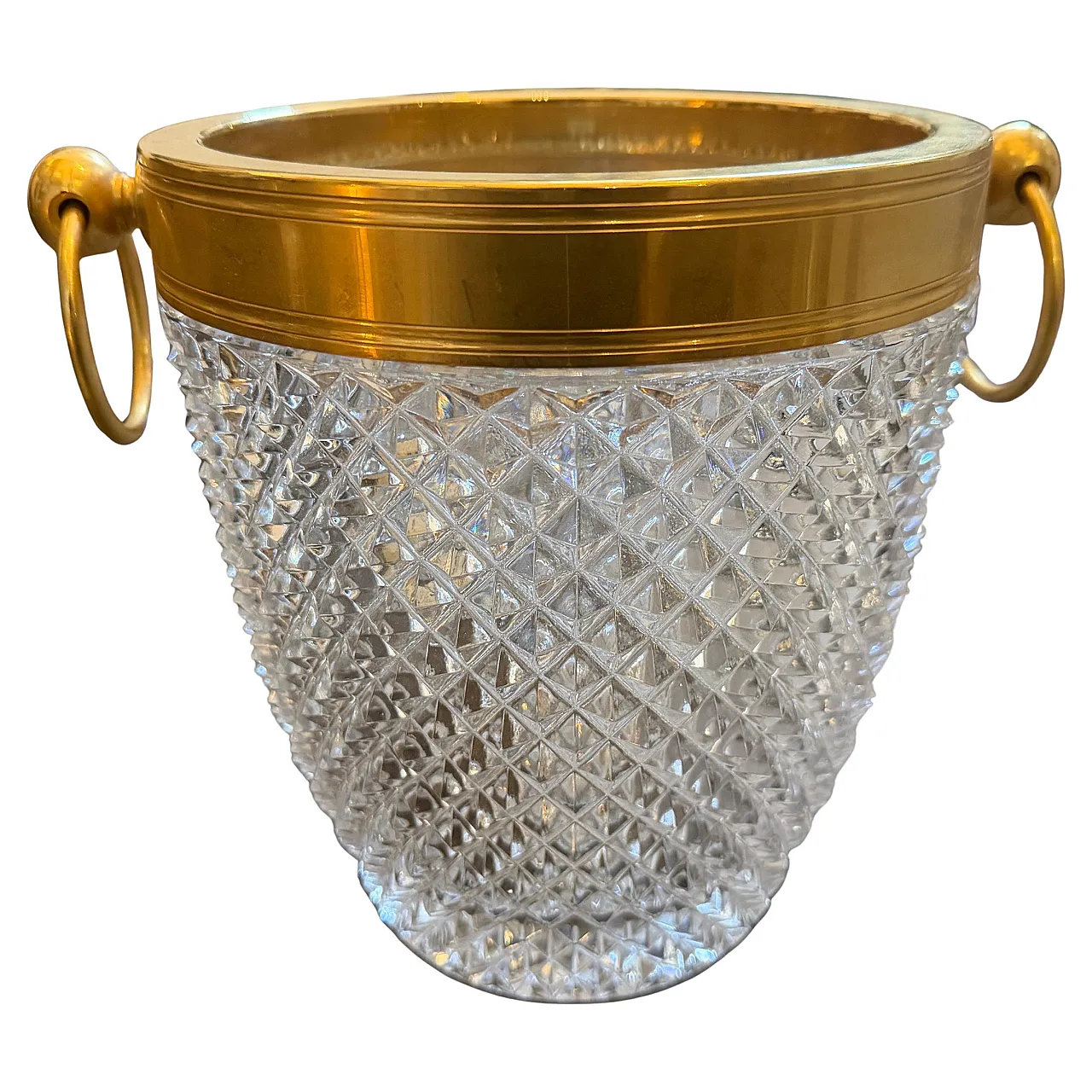 Modernist crystal and gilded metal champagne cooler, 1980s 1