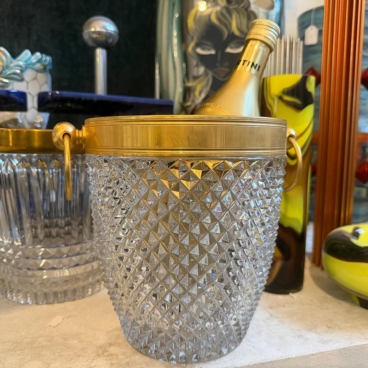 Modernist crystal and gilded metal champagne cooler, 1980s 2