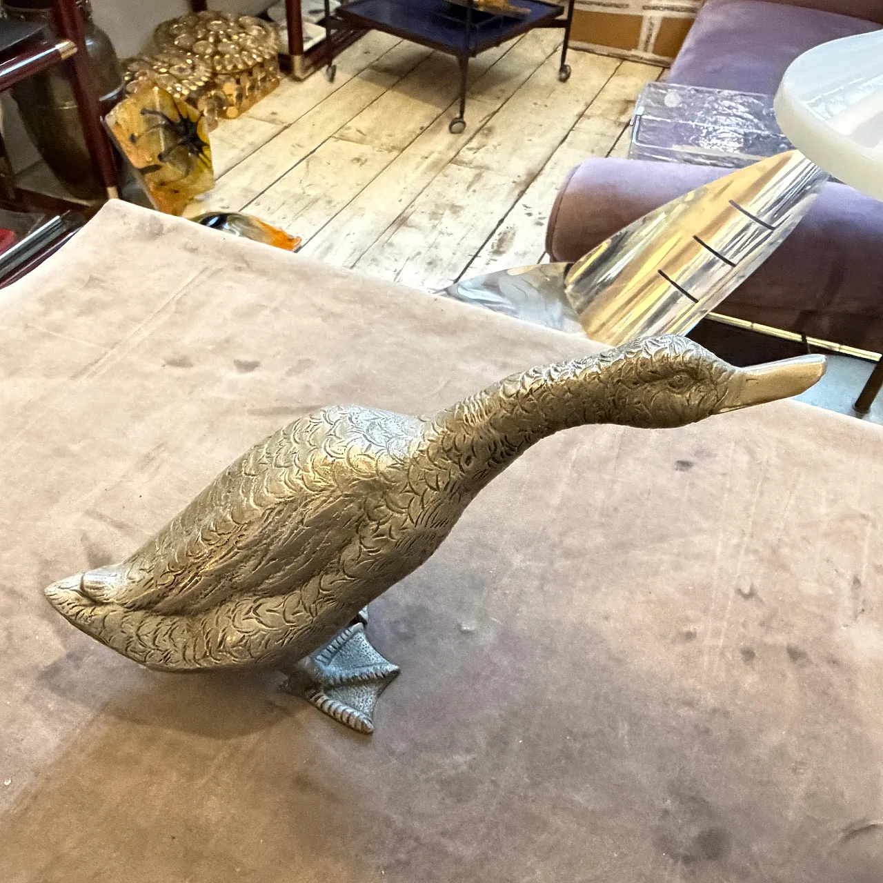 Silver plated sculptured duck paperweight by Gucci, 1980s 3