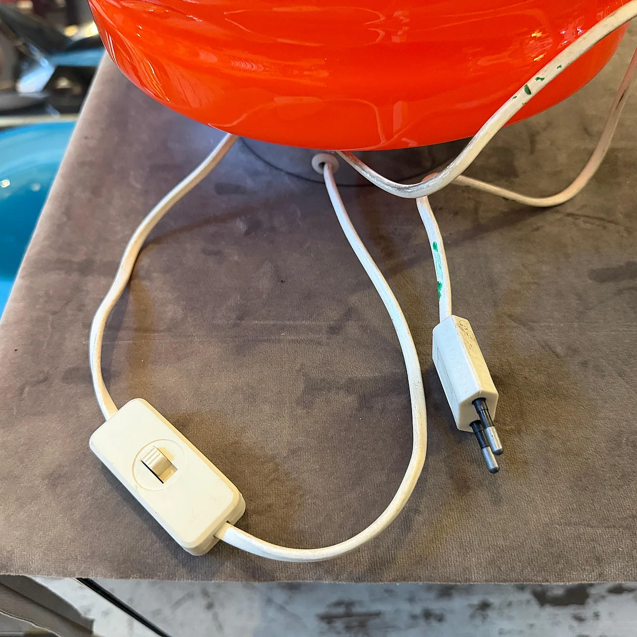 Space Age chromed metal and orange glass table lamp, 1990s 4