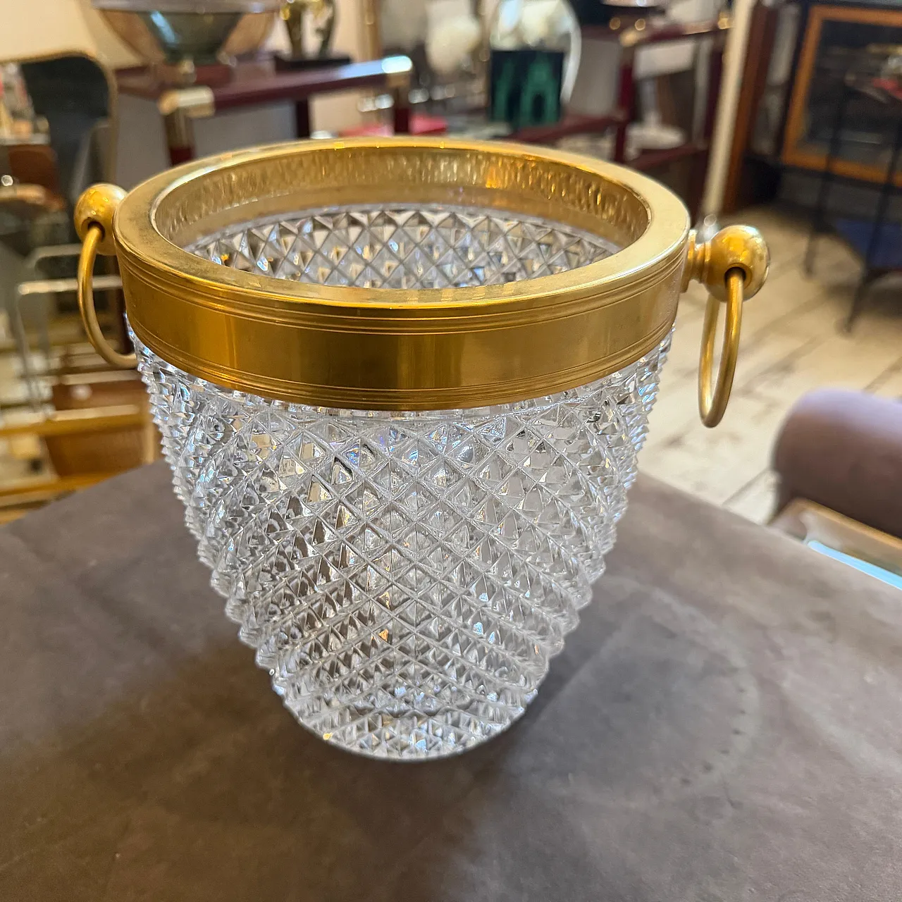 Modernist crystal and gilded metal champagne cooler, 1980s 3